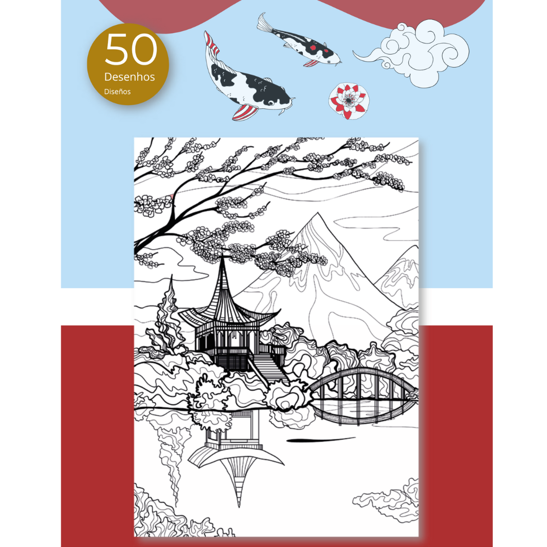 Livro Colorir Arte Relaxar Japan 50 Desenhos