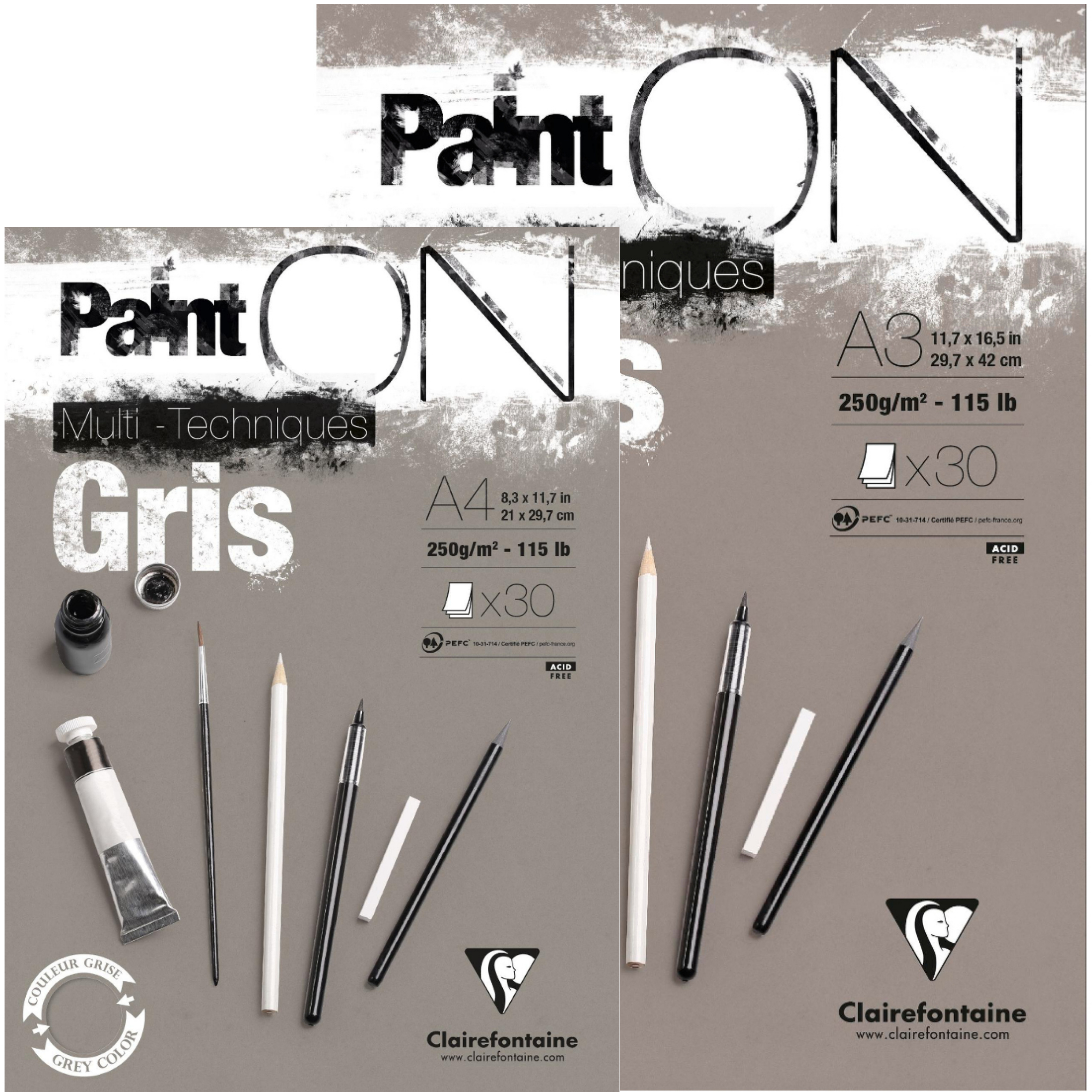 Bloco Papel Multitécnicas PaintOn Cinza da Clairefontaine
