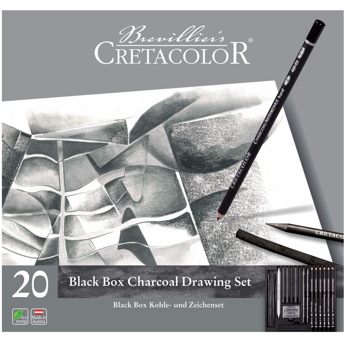 Conjunto desenho Black Box carvão 20 peças da Cretacolor.