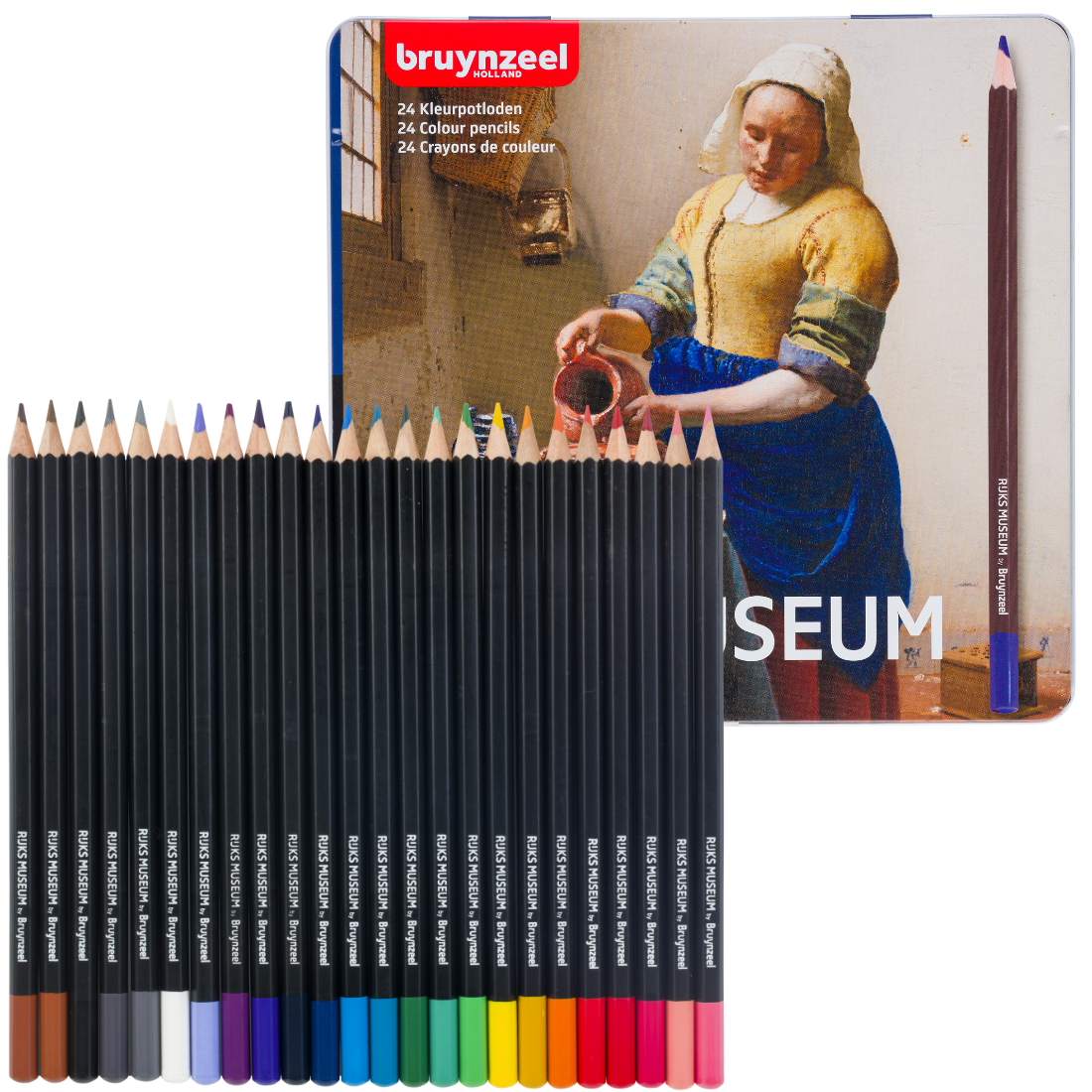 Conjunto de lápis de cor com imagem de A leiteira de Verneer com 24 unidades da Bruynzeel.