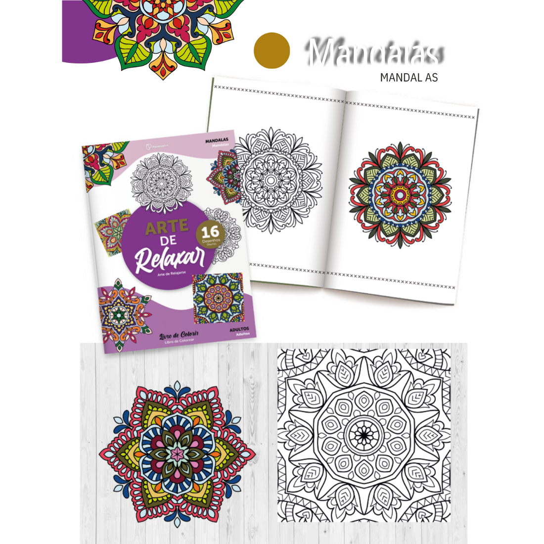 Livro Colorir Arte Relaxar Mandalas 16 Desenhos