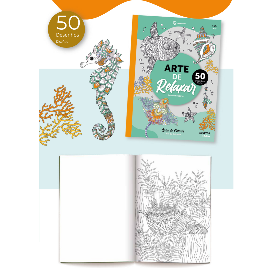 Livro Colorir Arte Relaxar Sea 50 Desenhos