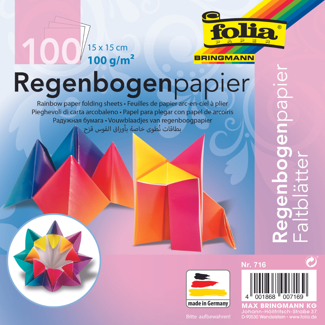 Papel para Origami Arco Iris folia